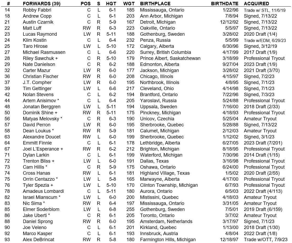 Press release: Red Wings release training camp roster and schedule ...