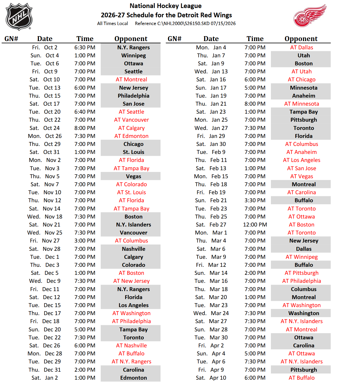 Red Wings Tv Schedule 2027 23